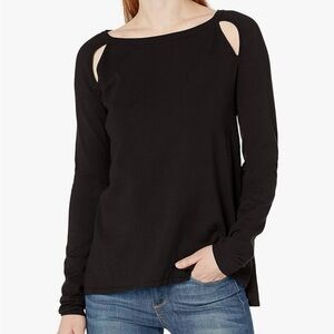 NYDJ Slash Front Black Sweater Women’s Size XL Fine Knit Side Slits Scoop Neck